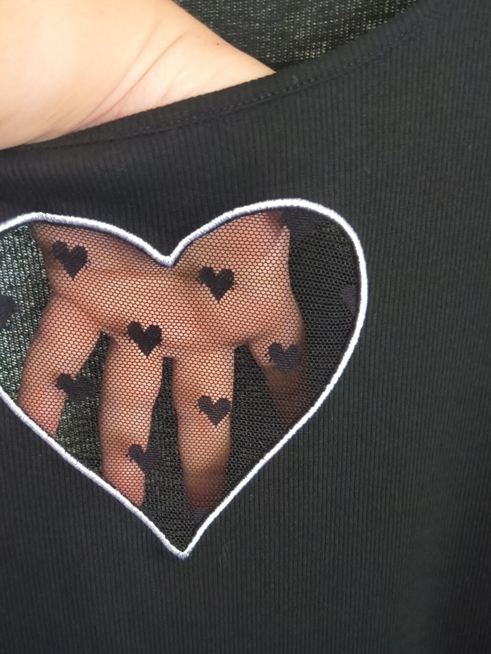 SHEIN Black Short Sleeve Dress with Mesh Heart Detail - Picture 4 of 7